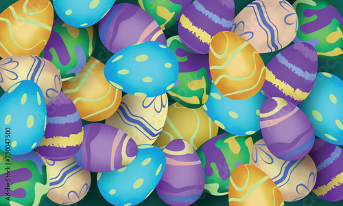 Realistic Colorful Painted Eggs Pile or Stack for Happy Easter Concept.