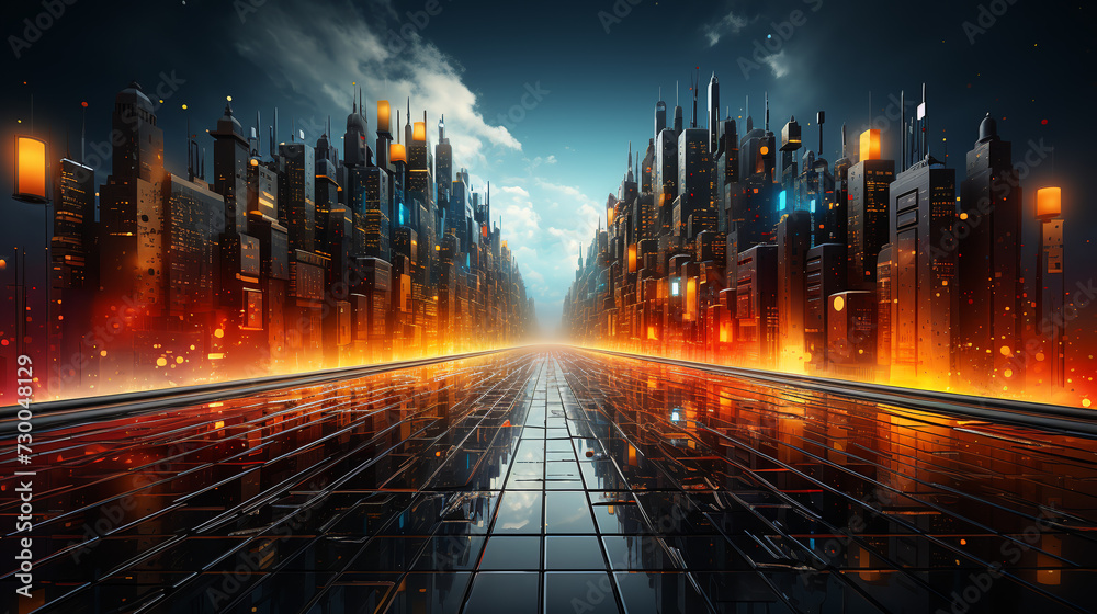 3d rendering of a futuristic city. Futuristic city at night,Generative AI - obrazy, fototapety, plakaty 