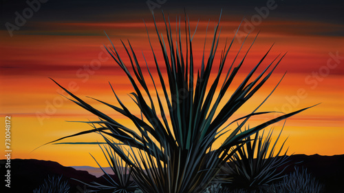 silhouette of a Yucca plant against a vibrant sunset.