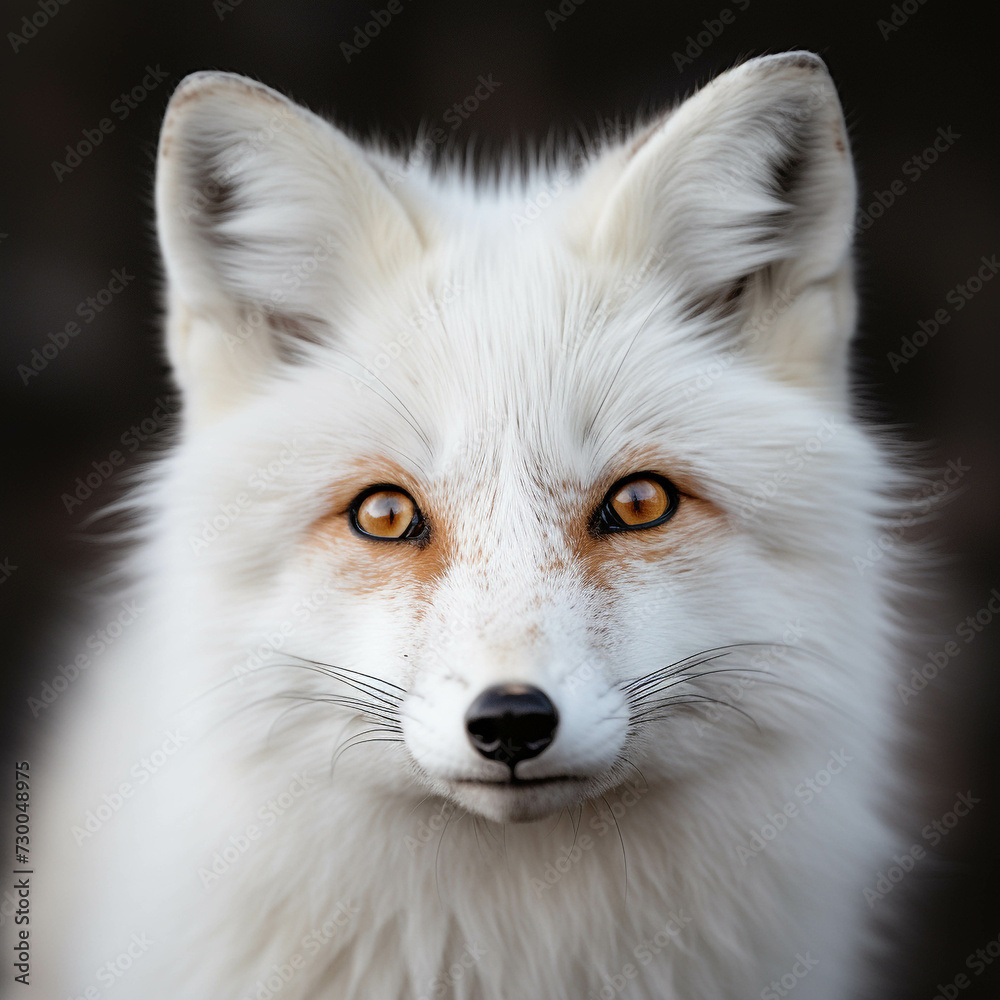A white snow fox with beautiful fluffy fur.
