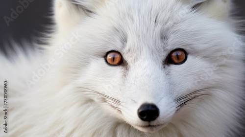 A white snow fox with beautiful fluffy fur.