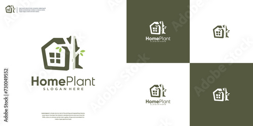 Abstract home plant logo design