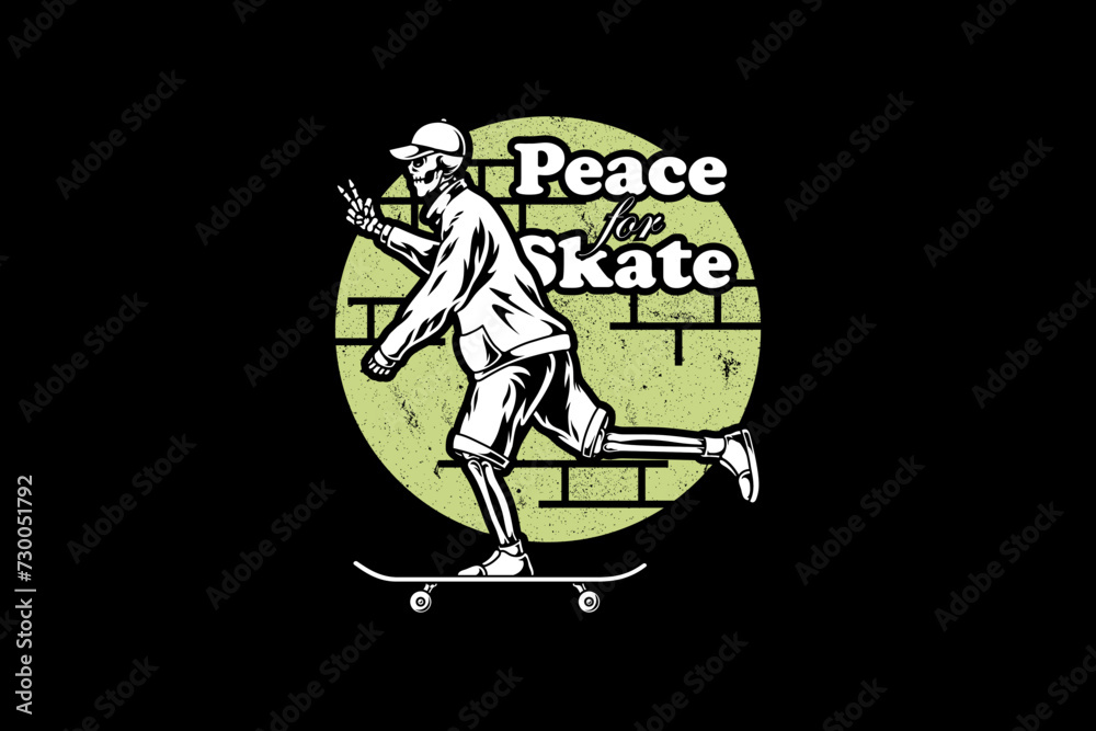 skateboard with skull peaceful funky illustration artwork with street wear style skateboard with skull peaceful funky illustration artwork with street wear style
