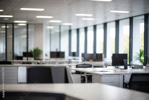 Modern Business  Office Ambiance Bokeh Interior with Distinct Workspaces, Blurred image modern  business Office © azait24