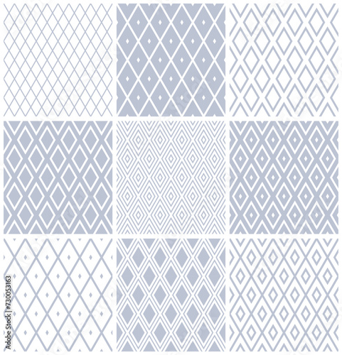 Set of Seamless Geometric Diamonds Light Gray Patterns.