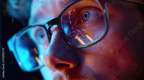 Person wearing glasses in a close-up shot. Suitable for various professional or everyday life scenarios