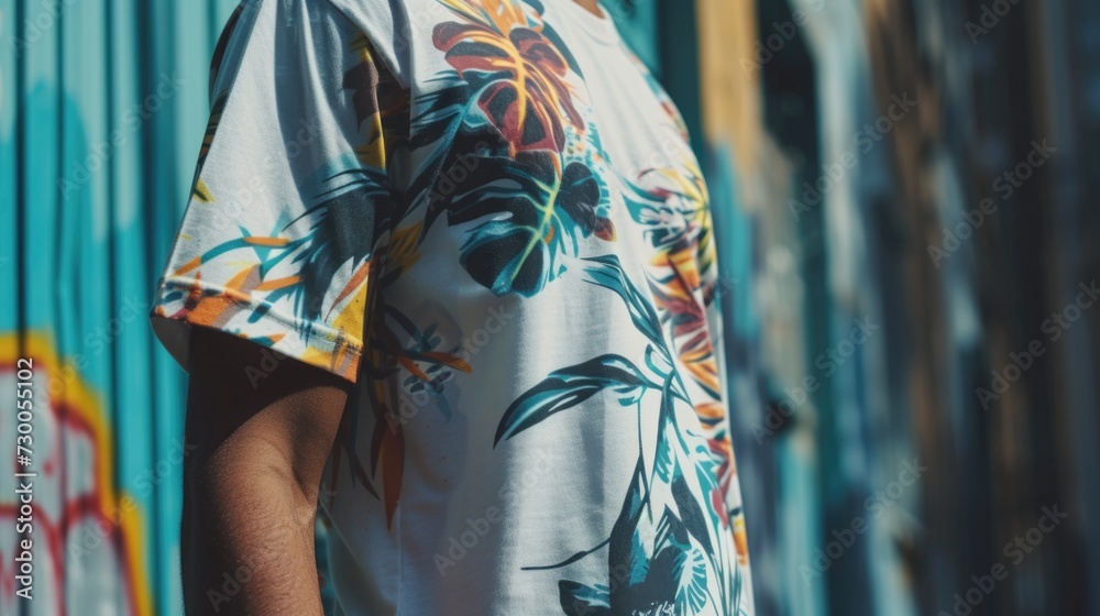 A man standing in front of a wall covered in graffiti. This image can be used to depict urban culture or street art A man standing in front of a wall covered in graffiti. This image can be used to depict urban culture or street art