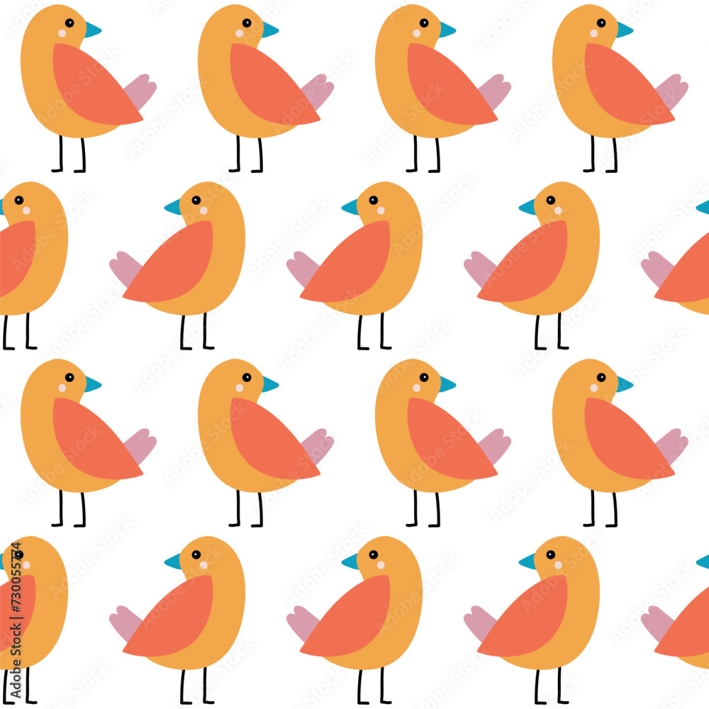 Colorful doodle bird seamless pattern. Collection of flat hand drawn birds. Colorful doodle bird seamless pattern. Collection of flat hand drawn birds.