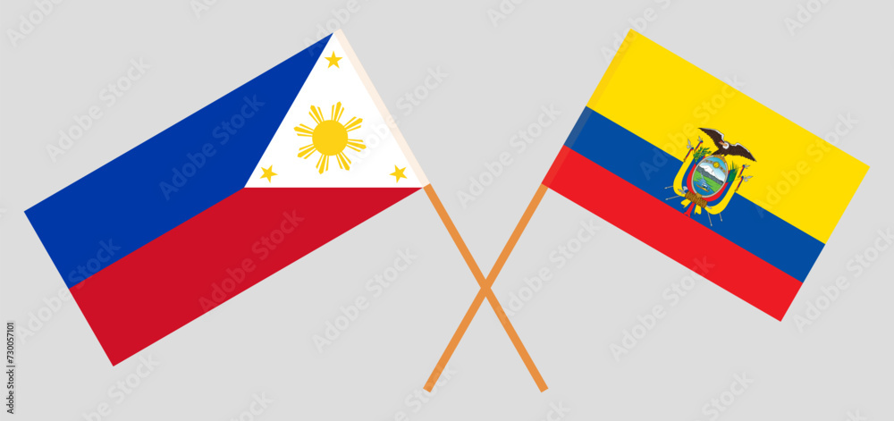 Crossed flags of the Philippines and Ecuador. Official colors. Correct proportion Crossed flags of the Philippines and Ecuador. Official colors. Correct proportion
