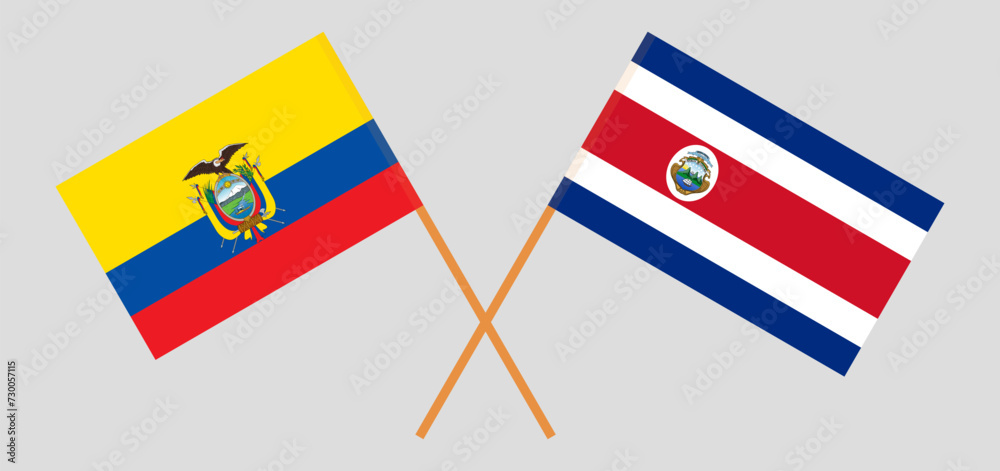 Crossed flags of Ecuador and Costa Rica. Official colors. Correct proportion