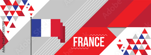 France national or independence day banner design for country celebration. Flag of France modern retro design abstract geometric icons. Vector illustration
