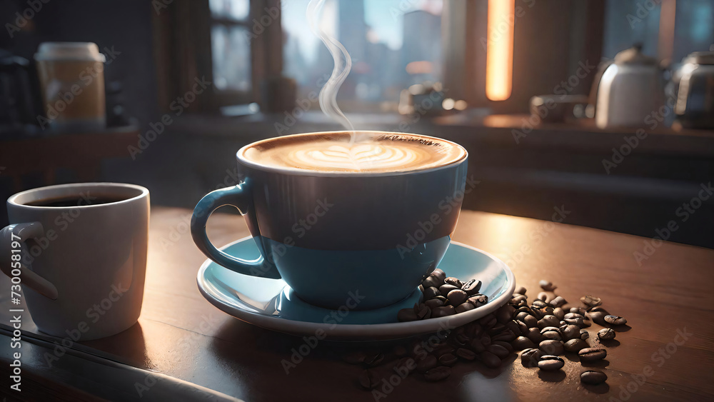Cup of coffee with beans Cup of coffee with beans