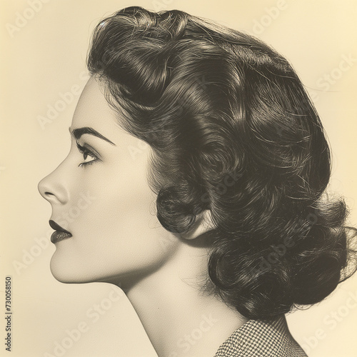 Femme rétro années 1950 de profil sur fond clair