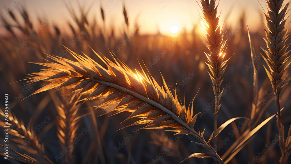 Wheat ears with sunset