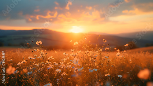 A vibrant sunrise, with golden hues as the background, during a serene morning © CanvasPixelDreams