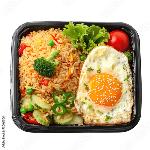 Fried rice with egg and vegetable on lunch box, Isolated on Transparent background © Hound