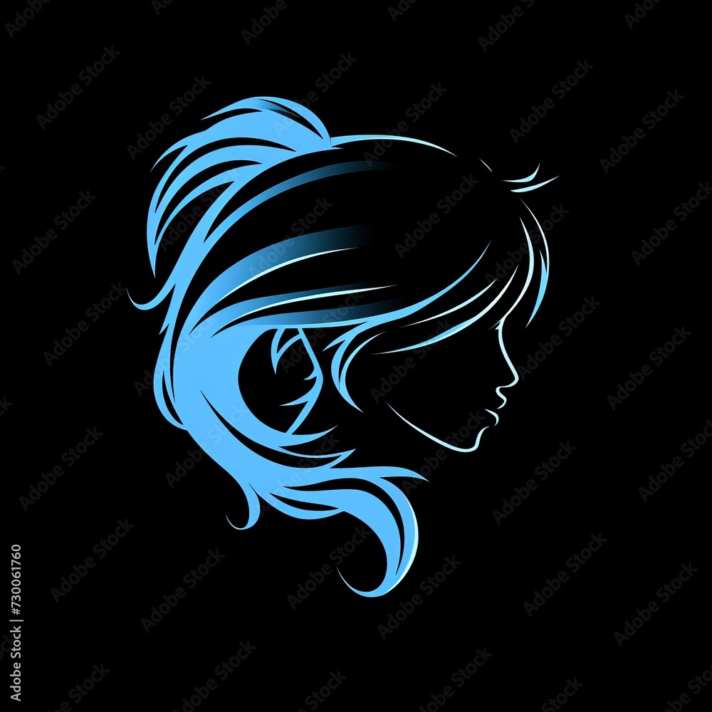 Flat logo girl blueprint style on a black background. Blueprint style. Flat logo girl blueprint style on a black background. Blueprint style.