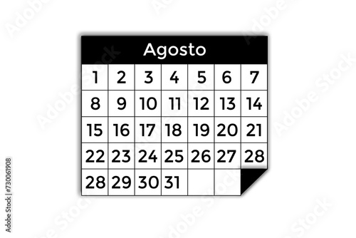 calendário, calendário mensal, agenda, agosto, mês de agosto, programação, evento, feriado, data, dia, semana, mês, ano, anual, anotações, tomar nota, planejamento photo