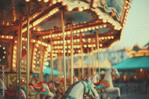 A snapshot of a carousel, with retro vintage stylized, conveying emotion of cinematography... 