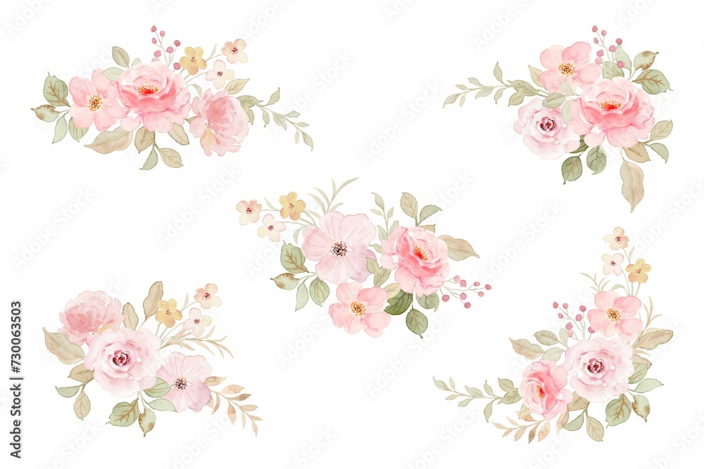 Watercolor Soft Pink Flower Arrangement Collection