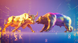 Bull vs Bear concept of stock market exchange, bull market trading Up trend, Bull stock market trading investment background