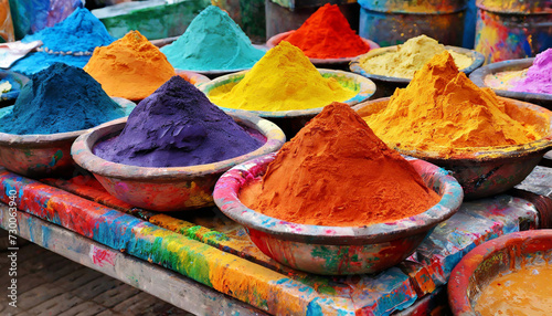 Holi Festival. Dry paints prepared for use in the festival Coloured paints . Holi festival concept