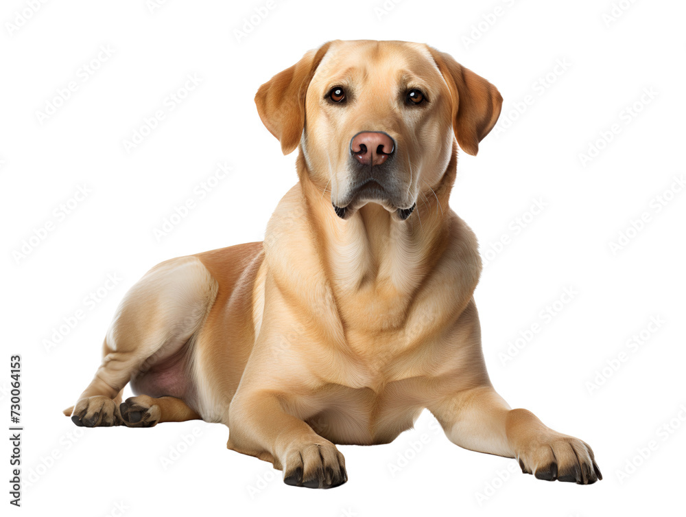 Friendly Labrador Retriever, isolated on a transparent or white background