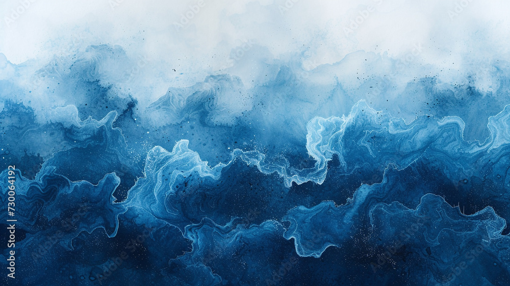 Abstract watercolor paint wave background with gradient deep blue color and liquid fluid grunge texture. Dark ocean wave for graphic resource background. 
