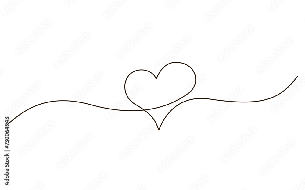 Heart continuous one line symbol drawing. Love romantic icon in simple linear doodle style vector illustration with editable stroke. Design for wedding festive card