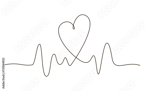 Continuous one line heart pulse symbol drawing. Healthy medicine icon in simple linear doodle style vector illustration with editable stroke. Design for healthcare concept photo