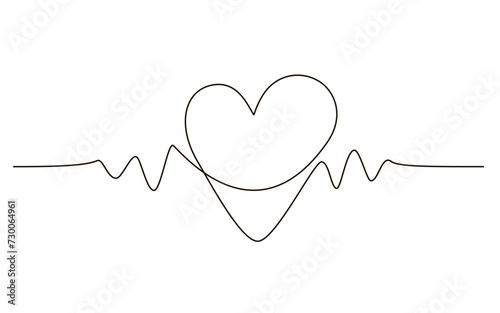 Continuous one line heart pulse symbol drawing. Healthy medicine icon in simple linear doodle style vector illustration with editable stroke. Design for healthcare concept