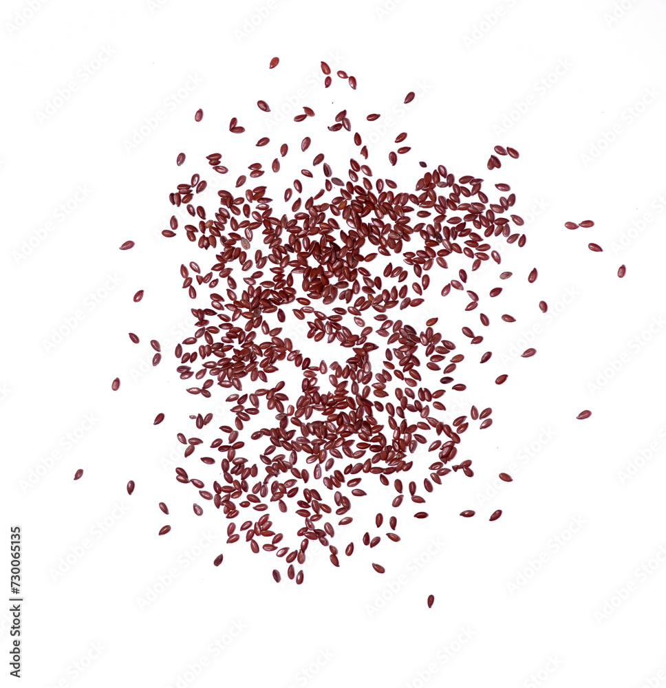 Small Pile Made of Flax-Seed Piled on a White Background. Mound of Fine Brown Linseed Spilled on a Light Layout. Ingredient from Eco-Friendly and Tasty Cuisine.Top View. Small Pile Made of Flax-Seed Piled on a White Background. Mound of Fine Brown Linseed Spilled on a Light Layout. Ingredient from Eco-Friendly and Tasty Cuisine.Top View.