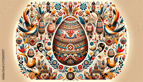 Easter illustration in folklore and ethnic motifs, reflecting cultural heritage. Easter background photo