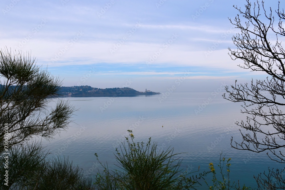 View of Piran peninsula at the coast of the Adriatic sea in Primorska, Slovenia View of Piran peninsula at the coast of the Adriatic sea in Primorska, Slovenia