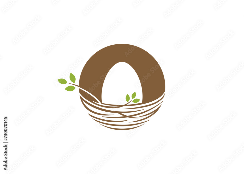 Nest and egg illustration with leaf. Birdhouse symbol logo Vector Nest and egg illustration with leaf. Birdhouse symbol logo Vector