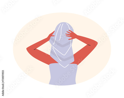 Vector illustration of woman with hair wrap in towel robe or bath turban
