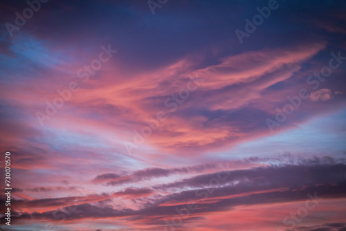 Pink and purple colours of the sunsetting sky, London, England, UK