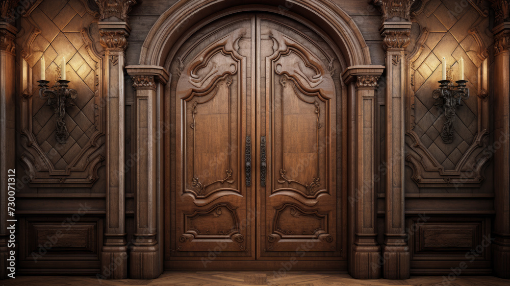 Classic panel wooden door in a historic mansion regal vibes.