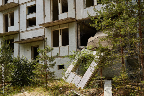 abandoned old soviet union city Irbene, ruined houses photo