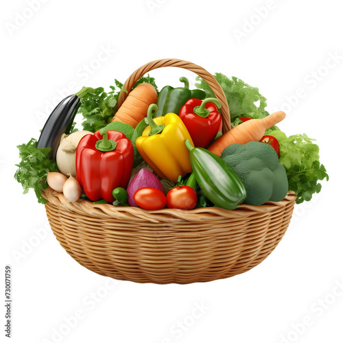 3D Rendering of a Vegetables in a Basket on Transparent Background - Ai Generated