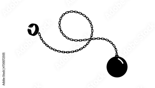 ball and chain, black isolated silhouette