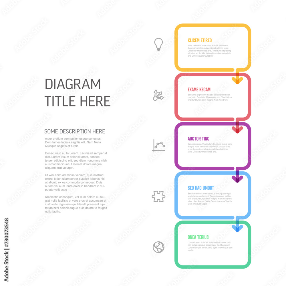 Obraz premium Minimalistic five steps vertical elements template with rounded rectangles