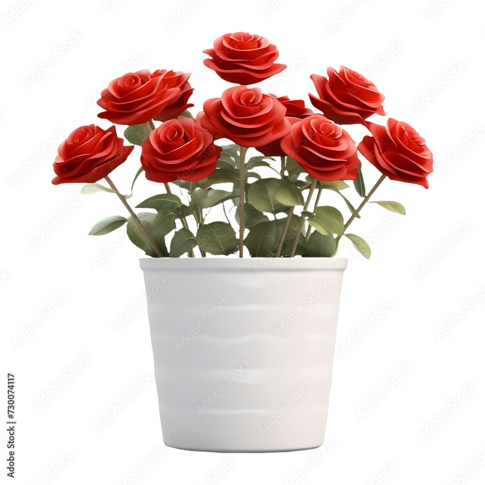 3D Rendering of a Beautiful Flowers in a Pot on Transparent Background - Ai Generated
