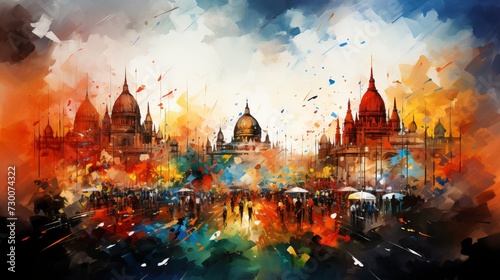 Watercolor painting background with vibrant colors celebrating the republic day of india photo