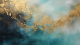Abstract painting in grey and turquoise with gold accents, modern decoration, contemporary art