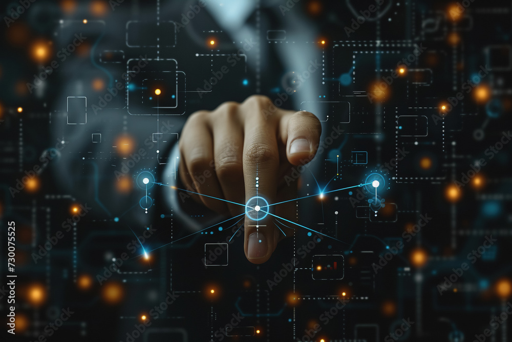 Abstract background of technology with touching hands of a businessman. AI Generated Abstract background of technology with touching hands of a businessman. AI Generated
