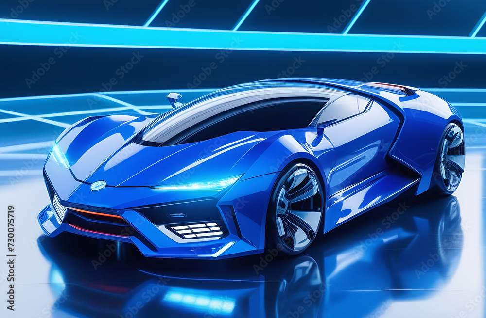Naklejka premium Super cyber car of the future, a beautiful car for high-speed driving.