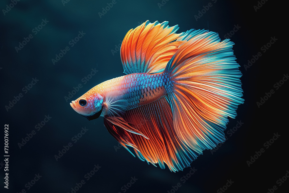 The beauty of colorful betta fish swimming beautifully on a black background. AI Generated The beauty of colorful betta fish swimming beautifully on a black background. AI Generated