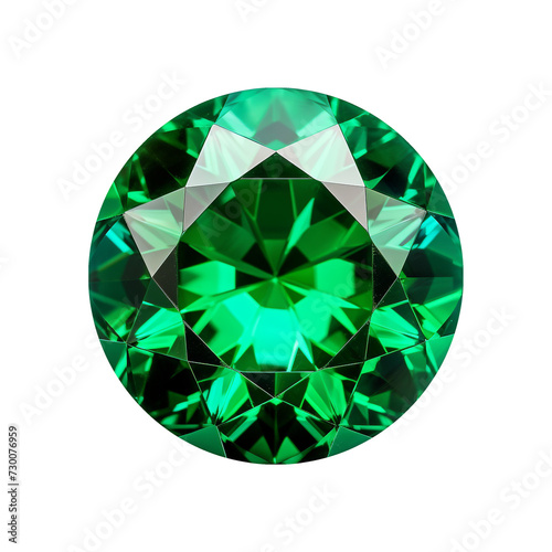 isolated illustration of green circle emerald gem crystal. Created with Generative AI
