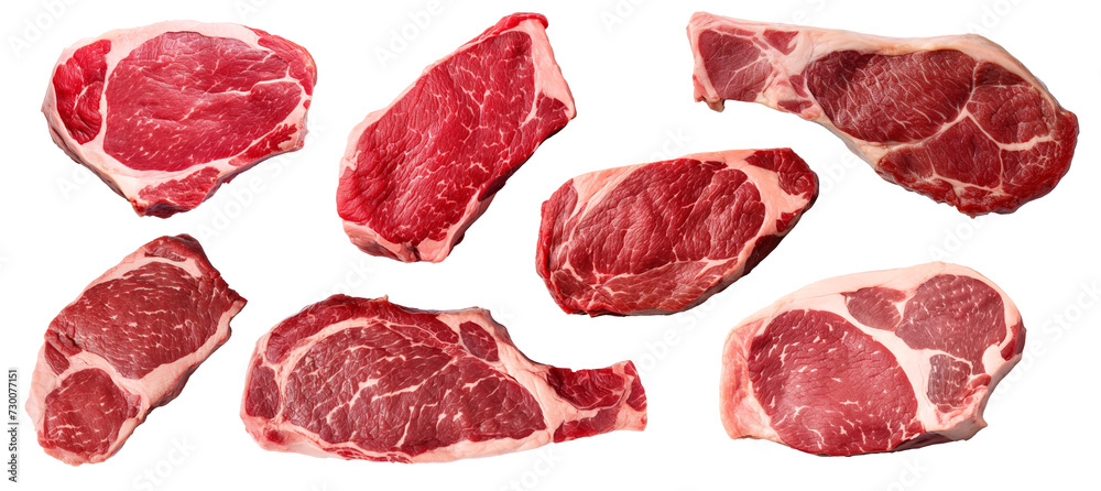 set of isolated illustrations of steaks. Created with Generative AI set of isolated illustrations of steaks. Created with Generative AI